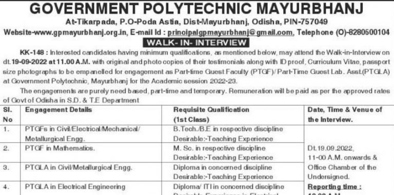 Mayurbhanj Lab Assistant Recruitment 2022
