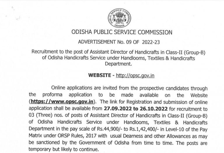 OPSC Director of Handcrafts Recruitment 2022