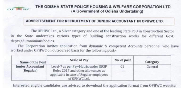 Odisha Junior Accountant Recruitment 2022