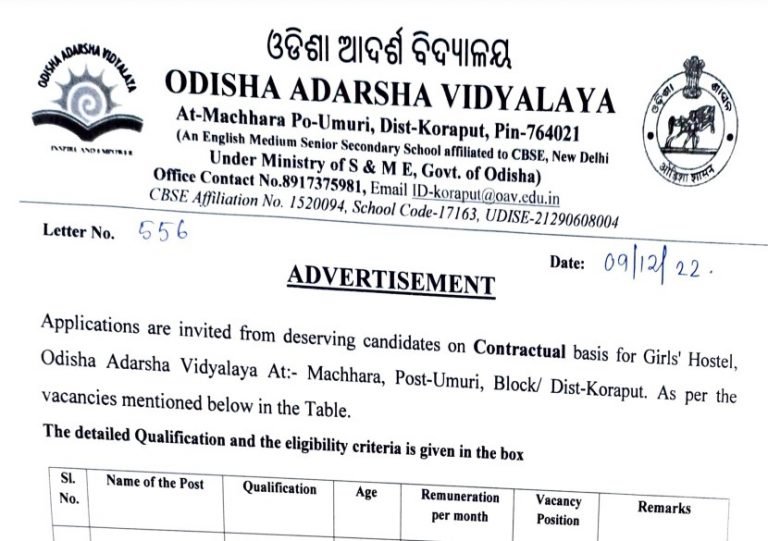 Odisha Adarsha Vidyalaya Recruitment 2022